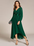 A-Line Empire-Waist Long Sleeve Chiffon Pleated Formal Dress