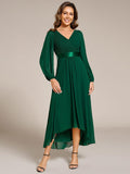 A-Line Empire-Waist Long Sleeve Chiffon Pleated Formal Dress