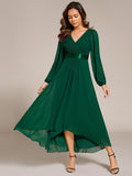 A-Line Empire-Waist Long Sleeve Chiffon Pleated Formal Dress