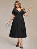 Plus size A-Line Glitter V-Neck Short Sleeves Formal Evening Dress