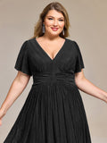 Plus size A-Line Glitter V-Neck Short Sleeves Formal Evening Dress