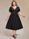 Plus size A-Line Glitter V-Neck Short Sleeves Formal Evening Dress