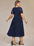 Plus size A-Line Glitter V-Neck Short Sleeves Formal Evening Dress