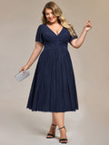 Plus size A-Line Glitter V-Neck Short Sleeves Formal Evening Dress