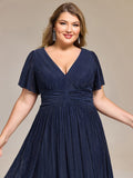 Plus size A-Line Glitter V-Neck Short Sleeves Formal Evening Dress