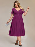 Plus size A-Line Glitter V-Neck Short Sleeves Formal Evening Dress