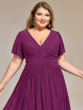 Plus size A-Line Glitter V-Neck Short Sleeves Formal Evening Dress