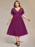 Plus size A-Line Glitter V-Neck Short Sleeves Formal Evening Dress