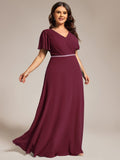 A-Line Plus Size Empire-Waist Pleated Chiffon Formal Evening Dress with Sleeves