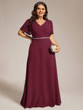 A-Line Plus Size Empire-Waist Pleated Chiffon Formal Evening Dress with Sleeves