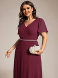 A-Line Plus Size Empire-Waist Pleated Chiffon Formal Evening Dress with Sleeves