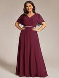A-Line Plus Size Empire-Waist Pleated Chiffon Formal Evening Dress with Sleeves