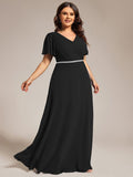 A-Line Plus Size Empire-Waist Pleated Chiffon Formal Evening Dress with Sleeves