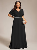 A-Line Plus Size Empire-Waist Pleated Chiffon Formal Evening Dress with Sleeves