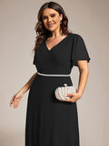 A-Line Plus Size Empire-Waist Pleated Chiffon Formal Evening Dress with Sleeves