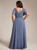 A-Line Plus Size Empire-Waist Pleated Chiffon Formal Evening Dress with Sleeves