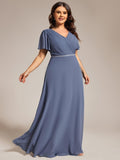 A-Line Plus Size Empire-Waist Pleated Chiffon Formal Evening Dress with Sleeves
