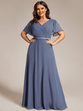 A-Line Plus Size Empire-Waist Pleated Chiffon Formal Evening Dress with Sleeves