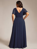 A-Line Plus Size Empire-Waist Pleated Chiffon Formal Evening Dress with Sleeves