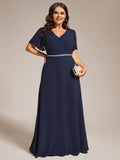 A-Line Plus Size Empire-Waist Pleated Chiffon Formal Evening Dress with Sleeves