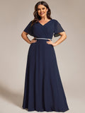 A-Line Plus Size Empire-Waist Pleated Chiffon Formal Evening Dress with Sleeves