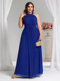 A-Line Empire-Waist Halter Neck Pleated Sleeveless Glitter Formal Evening Dress