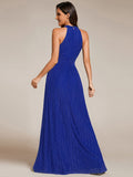 A-Line Empire-Waist Halter Neck Pleated Sleeveless Glitter Formal Evening Dress