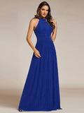 A-Line Empire-Waist Halter Neck Pleated Sleeveless Glitter Formal Evening Dress