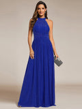 A-Line Empire-Waist Halter Neck Pleated Sleeveless Glitter Formal Evening Dress