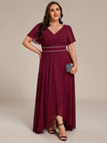 Plus Size A-Line V-Neck Empire-Waist Short Sleeve Chiffon Formal Evening Dress