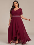 A-Line V-Neck Empire-Waist Short Sleeves Chiffon Mother of the Bride Dress