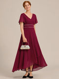 A-Line V-Neck Empire-Waist Short Sleeves Chiffon Mother of the Bride Dress