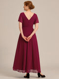 A-Line V-Neck Empire-Waist Short Sleeves Chiffon Mother of the Bride Dress
