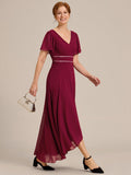 A-Line V-Neck Empire-Waist Short Sleeves Chiffon Mother of the Bride Dress