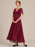A-Line V-Neck Empire-Waist Short Sleeves Chiffon Mother of the Bride Dress