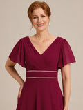 A-Line V-Neck Empire-Waist Short Sleeves Chiffon Mother of the Bride Dress
