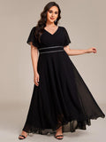 Plus Size A-Line V-Neck Empire-Waist Short Sleeve Chiffon Formal Evening Dress
