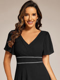 A-Line V-Neck Empire-Waist Short Sleeves Chiffon Mother of the Bride Dress