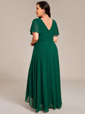 Plus Size A-Line V-Neck Empire-Waist Short Sleeve Chiffon Formal Evening Dress