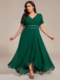 Plus Size A-Line V-Neck Empire-Waist Short Sleeve Chiffon Formal Evening Dress