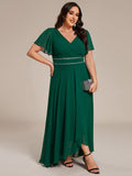 Plus Size A-Line V-Neck Empire-Waist Short Sleeve Chiffon Formal Evening Dress