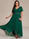 Plus Size A-Line V-Neck Empire-Waist Short Sleeve Chiffon Formal Evening Dress