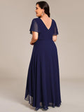Plus Size A-Line V-Neck Empire-Waist Short Sleeve Chiffon Formal Evening Dress