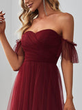 Sweetheart Off-Shoulder Layered Tulle Pleated Bridesmaid Dress