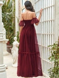 Sweetheart Off-Shoulder Layered Tulle Pleated Bridesmaid Dress