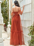 Sweetheart Off-Shoulder Layered Tulle Pleated Bridesmaid Dress