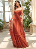 Sweetheart Off-Shoulder Layered Tulle Pleated Bridesmaid Dress