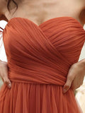 Sweetheart Off-Shoulder Layered Tulle Pleated Bridesmaid Dress