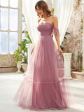Sweetheart Off-Shoulder Layered Tulle Pleated Bridesmaid Dress