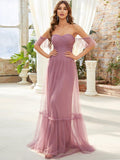 Sweetheart Off-Shoulder Layered Tulle Pleated Bridesmaid Dress